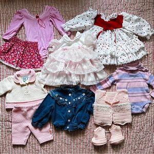 Vintage Baby Girl 3 Mo - 12 Mo LOT Frilly Dresses Outfits Crochet 80s 90s